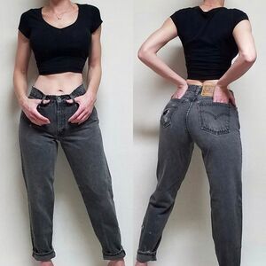 VINTAGE 1996 Levi's 550 Orange Tab Black Stone Wash Distressed High Rise Jeans